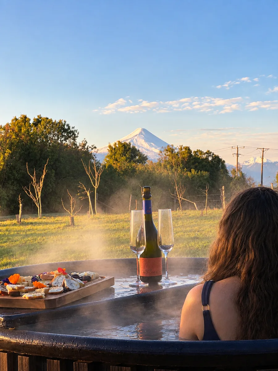 Tinaja de agua caliente y tabla campestre de regalo, parte de la Escapada Ave Lodge