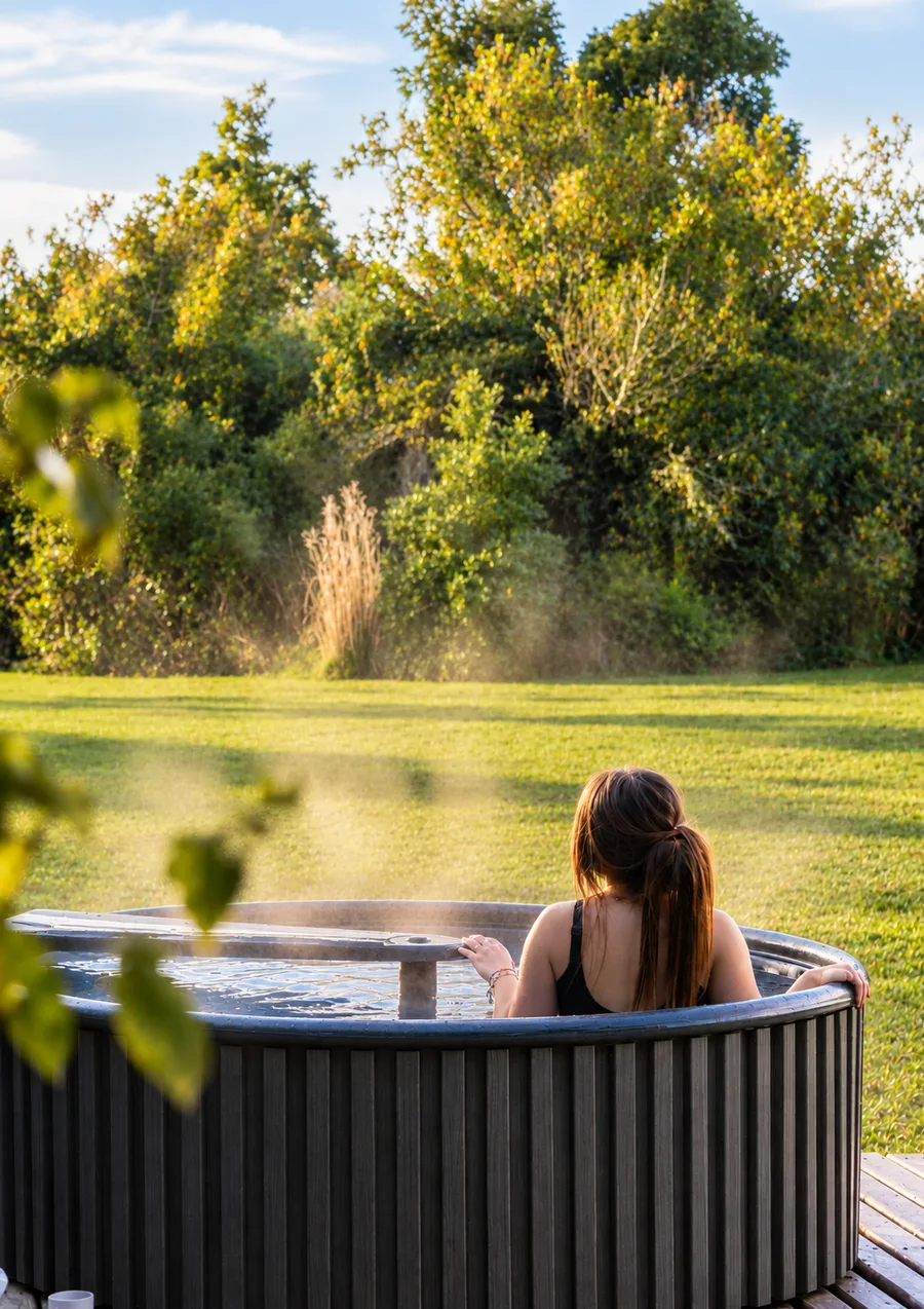 Tinaja de agua caliente al aire libre en Ave Lodge Frutillar — bloque de 2 horas